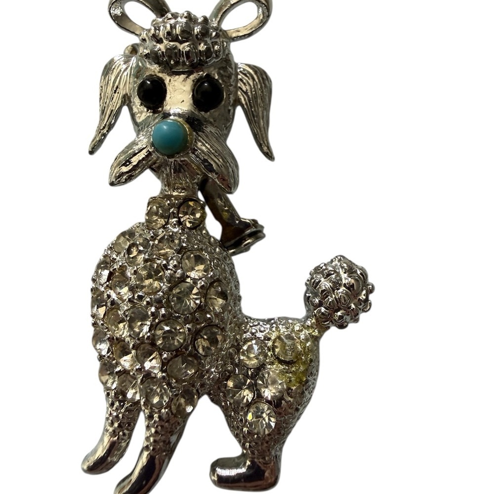 vintage 1960s silver-tone rhinestone poodle brooch - Picture 2 of 5